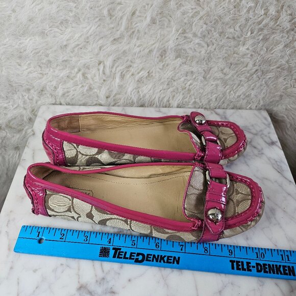 Coach F2070/J09 Women's Hellen Pink Patent Leather Trim Signature Canvas Flat7.5 - Picture 3 of 9